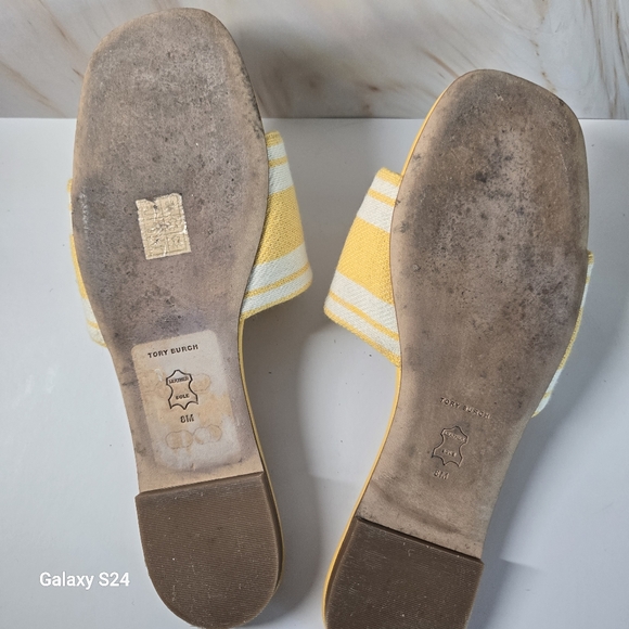 Tory Burch Double T Jacquard Slide Sandals Mellow Yellow Size 8 - Picture 12 of 12